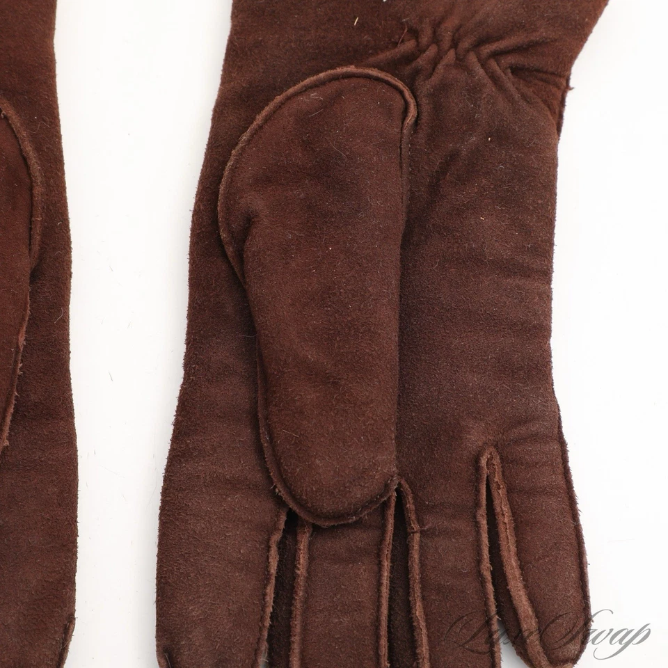 GUANTES DE INVIERNO VINTAGE ESPRESSO MARRÓN PIEL DE CIERVO GAMUZA CUERO FORRADOS SHERPA para mujer Foto 4 de 4