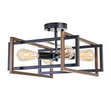 Industrial Flush Mount Ceiling Light Fixture, 4-Light Modern Metal Square