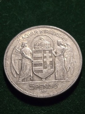 1930 Hungary 5 Pengo Silver Foreign Coin