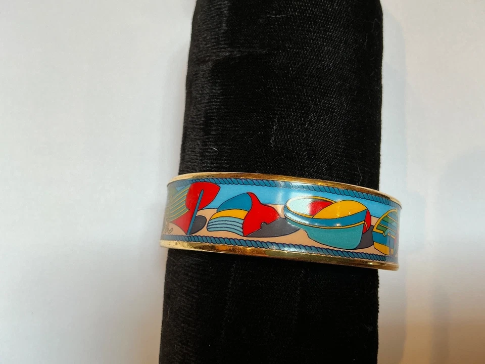 Brazalete ancho HERMES esmalte PM 65 borde dorado, THALASSA, azul, rojo, verde Foto 3 de 4