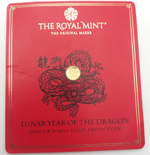 Royal Mint Lunar Year of the Dragon 2024 UK 1/40th oz Gold Proof Coin 999.9 Au