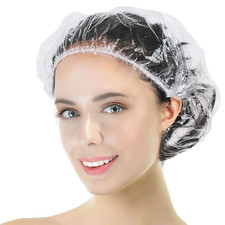 100 Pcs Disposable Shower Caps Large Thick Clear Plastic Waterproof Hair Bath