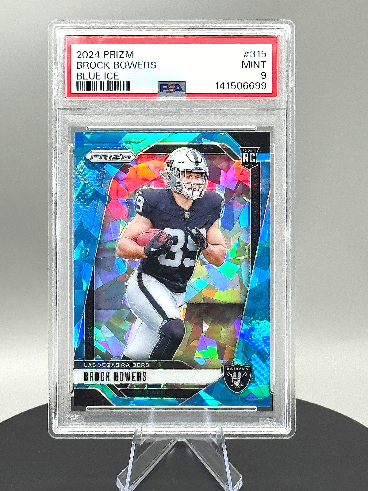 🔥 2024 Panini Prizm Brock Bowers RC Blue Ice /99 #315 PSA 9 Raiders 🔥