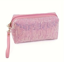 Pink Sequin  Make Up Bag Travel Bag Cosmetic Bag