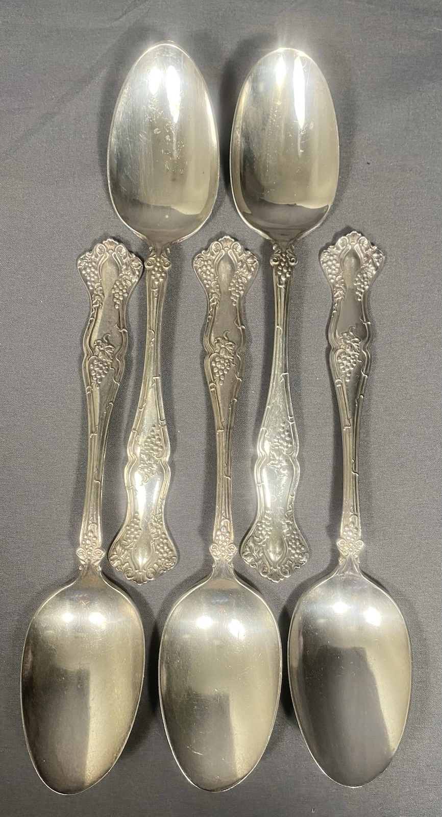 (5) Grapes 1847 Rogers Bros Large Spoon Vintage Grape Serving Spoon Set