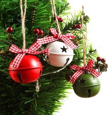 18 PCS Christmas Jingle Bells Ornaments in Red White Green Bell-mix