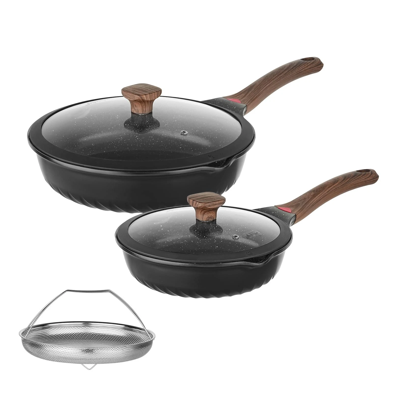 Vinchef Non Stick Frying Pans Set,10 12 Ceramic Pan with Lid, Deep Frying