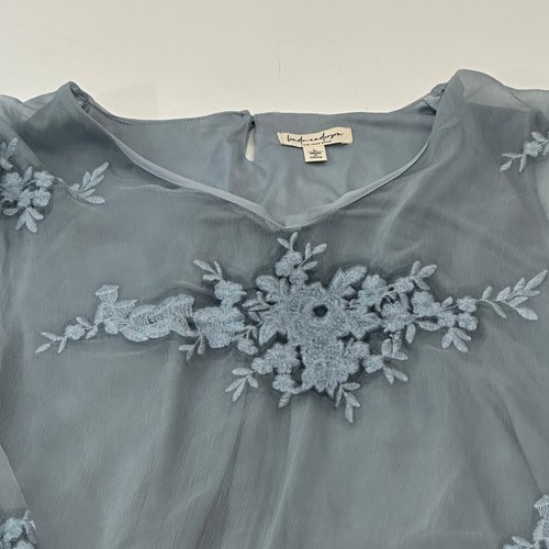 Linda Anderson Women's Pullover Blouse, Blue Floral Pattern, Size L