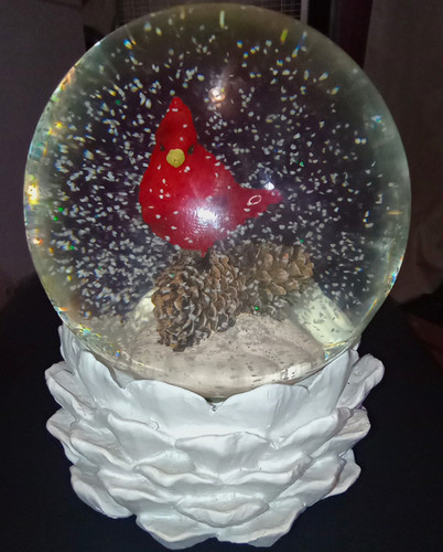 Vintage Christmas Cardinal Snow Globe Musical "We Wish You A Merry Christmas"