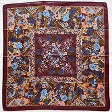 VTG Handkerchief Dark Red Cotton Abstract Art Flowers People Pocket Square 16"