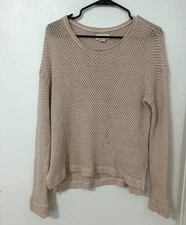 Velvet By Graham & Spencer Beige Loose open Knit Sweater crochet Womens Size S