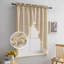 Beda Home Tassel Linen Textured Swag Curtain Valance for Farmhouses’ Kitchen;...