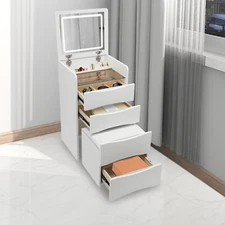 Vanity Desk with Flip Top Lighted Mirror & Makeup Stool Makeup Vanity Table