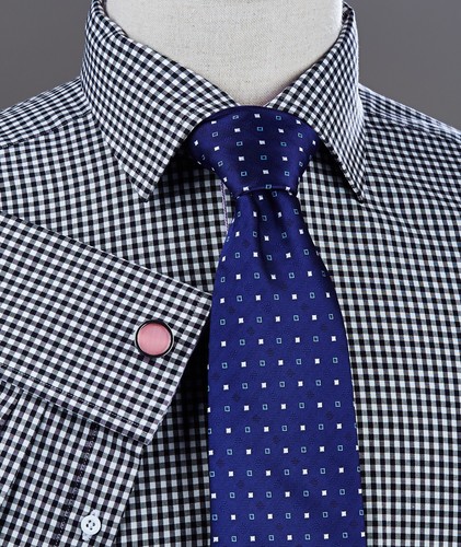 Camicia elegante nera a quadri con fodera interna Oxford viola elegante - Foto 7 di 12