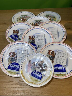 Lot of 8+1 Vintage Dixie Paper Plates America Historical Scenes- 3 Scenes READ