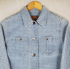 Lauren Ralph Lauren Size Pet Medium Womens Denim Chore Coat Gingham Check Blue