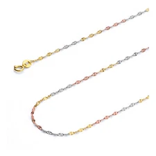 Wellingsale 14k Tri Color Gold Solid 1.5mm Mirror Star Chain Necklace