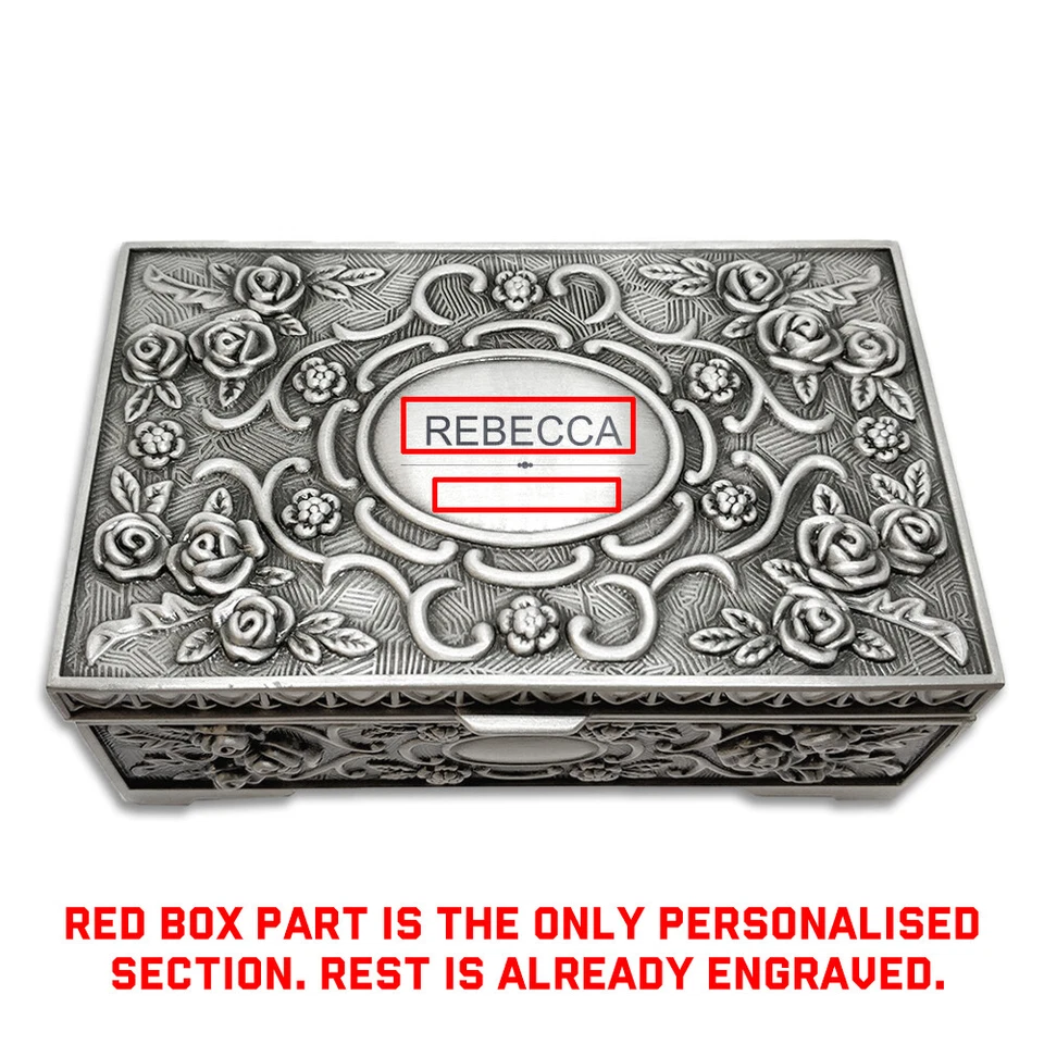 Personalised Antique Metal Trinket Box Jewellery Storage Gift for Daughter Mum - Image 4 of 4