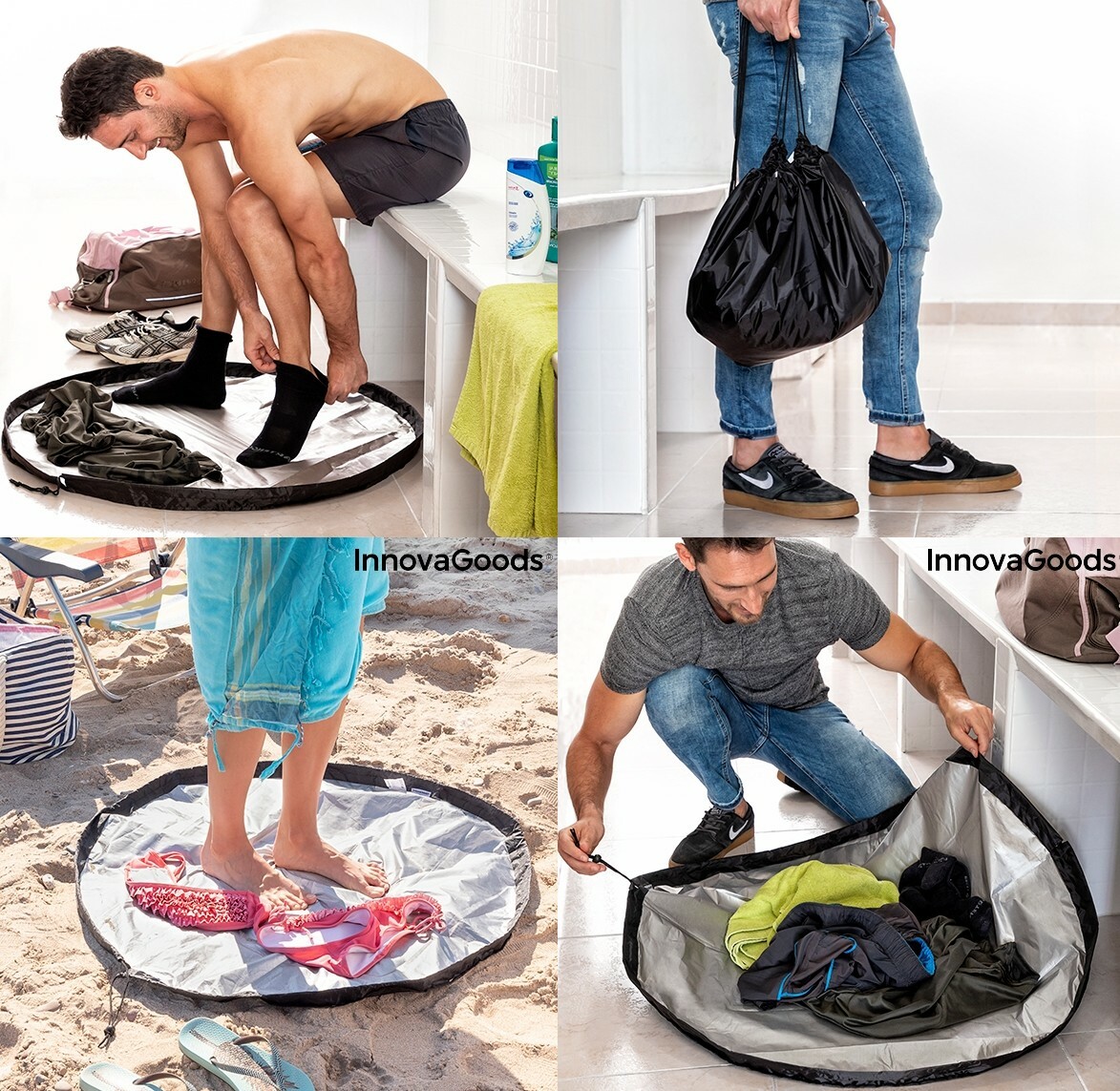 Esterilla plegable para Vestuarios y Bolsa Impermeable,ø 90 cm,cierre ajustable
