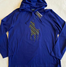 NWT Mens Polo Ralph Lauren Striped Big Pony Long Sleeve Hooded T-Shirt Hoodie