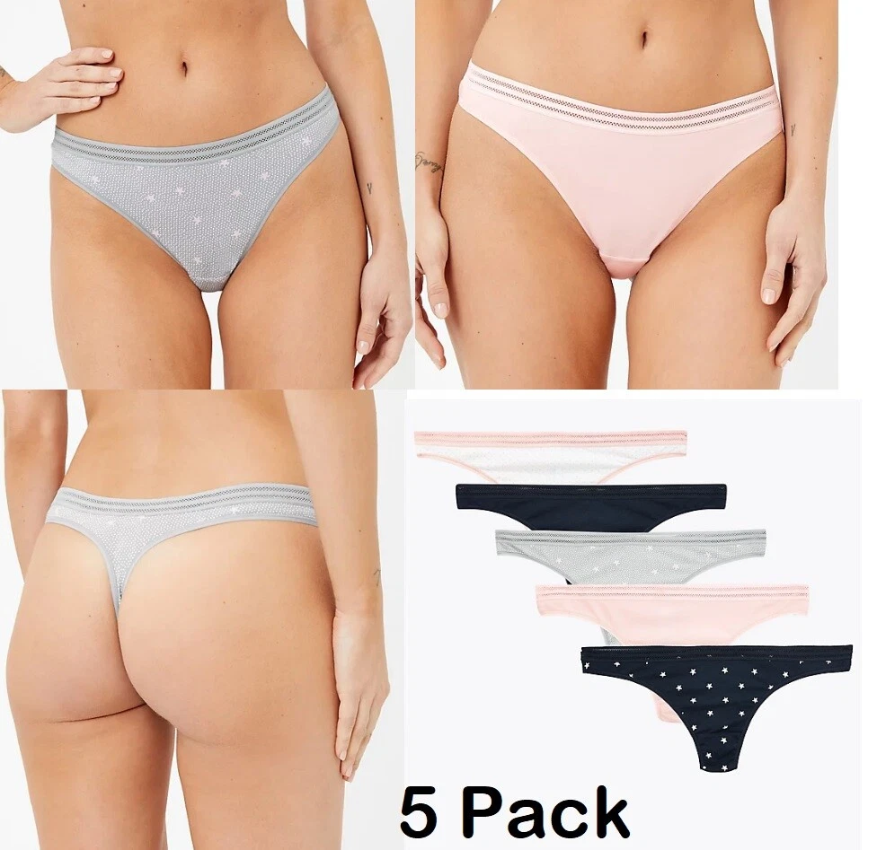 5 PACK Womens M&S Thongs Ladies NO VPL Knickers Modal Cotton