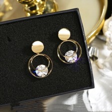 18K Gold Plated Double Circle Dangle Drop Earrings for Women,Gold Hoop Earrings