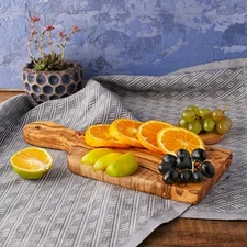 Olive Wood Cutting Board with Handle, Wooden Paddle Board, Charcuterie Board 12”