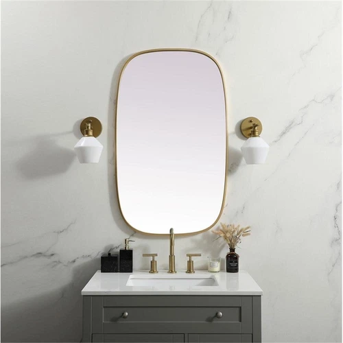 Elegant Decor Brynn 24x40" Oval Modern MDF Wood/Iron Mirror in Brass - Picture 2 of 11