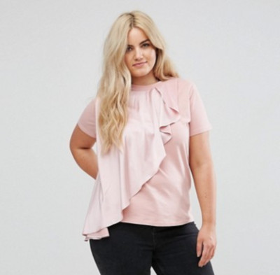BNWT, Lost Ink Plus, Jersey Top With Satin Ruffle, pink, plus size 22, RRP £34