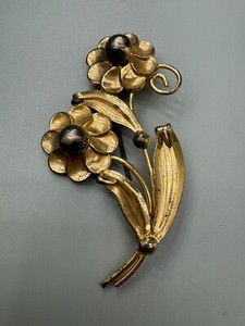 Authentic Vintage Sterling Silver Gold Plated Flower Leaves Bouquet Brooch Pin