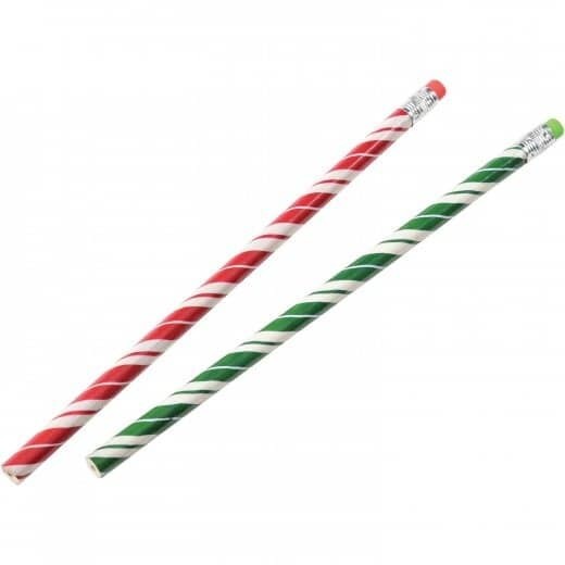 Candy Cane Stripe Pencils - Festive Holiday Pencils for Writing & Gifting