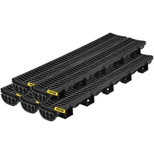 5.7x3.1" HDPE Trench Drain w/Grates&Caps, Easy Install for Garage Driveway 5pcs