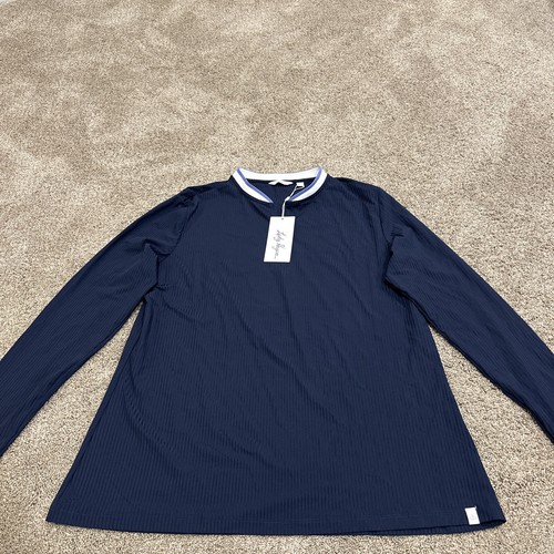 NWT Lady Hagen Women’s Rib Trim Quarter Zip Long Sleeve Shirt Navy Size
