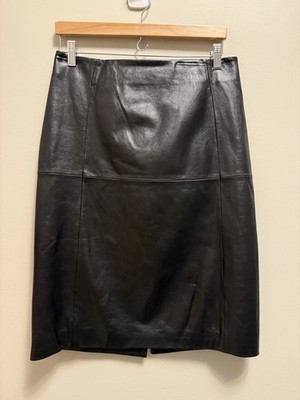 Sportmax MaxMara Black 100% Leather Skirt Pencil Size 8 New With tags Repaired