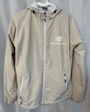 New Balance Beige Hooded Windbreaker Jacket Full Zip Logo Women's S Short