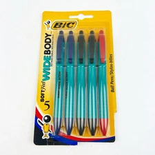 Vintage Bic Wide Body Ball Pens Blue Black Red 5 Soft Feel New *Small Pack Wear