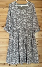 GARNET HILL Women’s Size 8 Floral Bohemian Pocket Detail Dress Taupe/Ivory