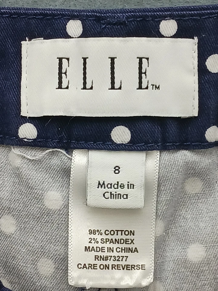 Pantalones cortos elegantes para mujer ELLE talla 8 azul marino a lunares de algodón Foto 2 de 4