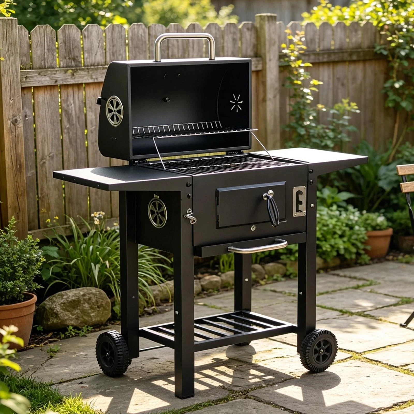 Large Portable Charcoal BBQ Grill with Warming Rack Outdoor Garden Smoker Steel