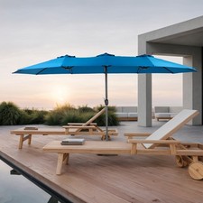 15 FT Double Sided Outdoor Patio Umbrella Extra Large Rectangular Market No Base