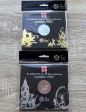 Queen Elizabeth II London 2012 Paralympic & Olympic 5 Pound Royal Mint coins 2x