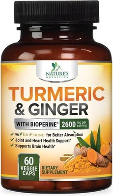 Turmeric Curcumin Supplement 2600mg - with Organic Ginger & Turmeric - BioPerine