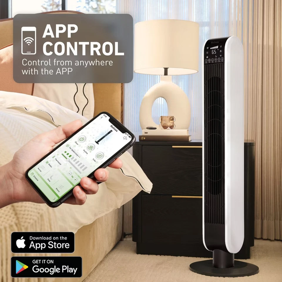 Ventilador oscilante de torre Holmes 40' Wi-Fi con brisa limpia Foto 2 de 4