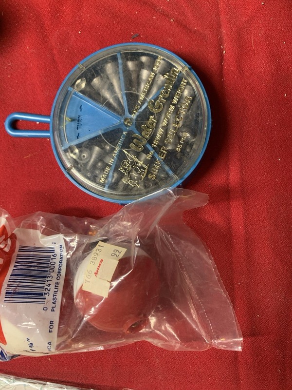 ASSORTED FISHING GEAR LURES HOOKS FLIES WEIGHTS BOX AND MORE