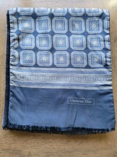 Christian Dior Scarf Vintage Navy Blue gray Silk, Wool 52" Unisex Mint
