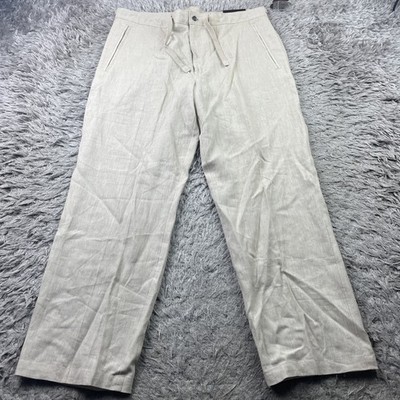 Tasso Elba Island Pants Mens 36x30 Beige Linen Draw String Loose Trousers NWT