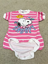 Peanuts Snoopy Pink Striped Bodysuit 6 Months Vintage 90 s