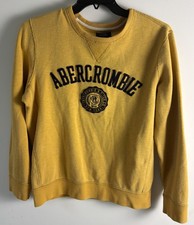 Abercrombie Fitch Mens S Yellow Crewneck Sweatshirt Spellout Patch Pullover