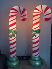 Candy Cane Blow Mold  Green Ribbon Glittered  42" Set .