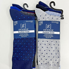 6 Pairs Mens Soft Fashion Crew Socks 6-12 Stripe Solid Polka Dot Blue Grey NEW